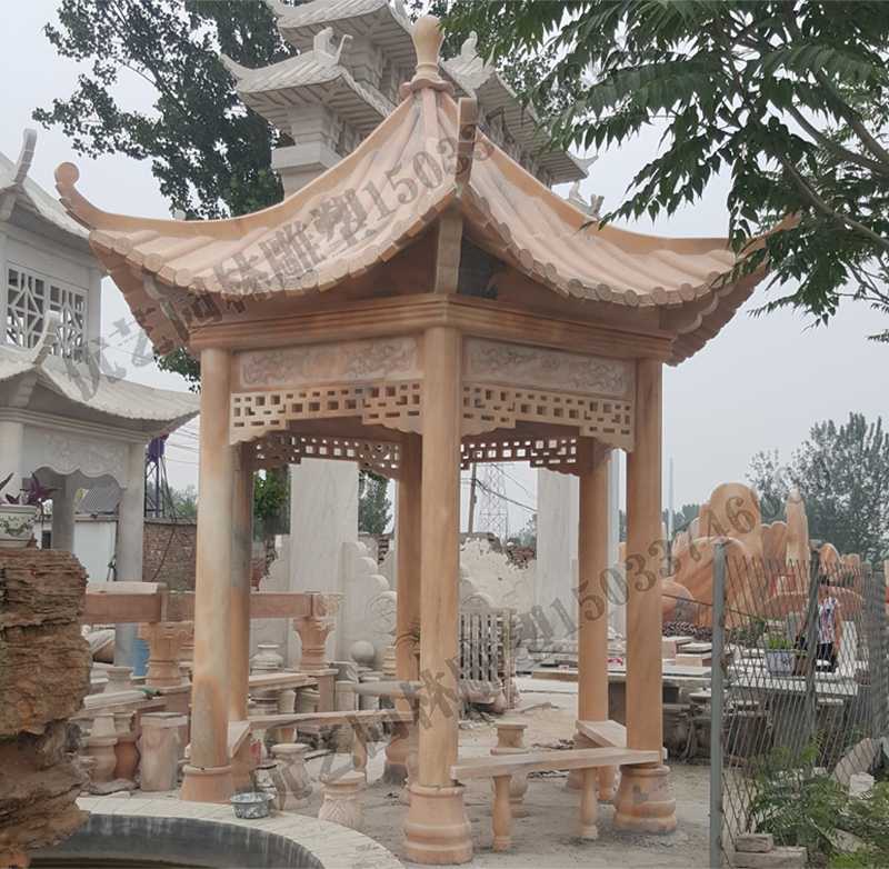 中式大理石涼亭，石雕景觀亭子，石雕六角亭子廠家